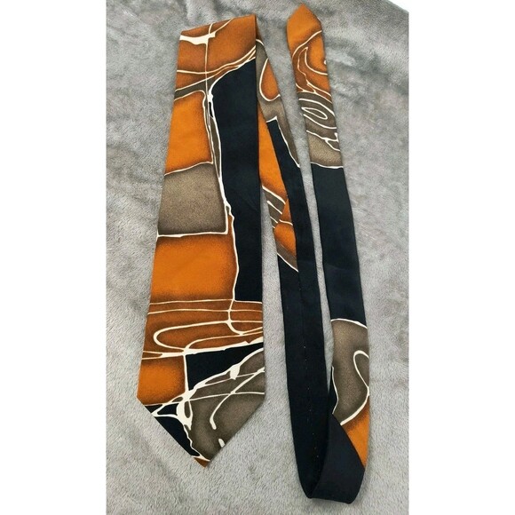 Vintage Pierre Balmain Couture Silk Tie Orange Black Abstract Design Necktie 54" - Picture 2 of 7